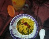 A picture of step 12 of Chowmin biryani and chicken soup.