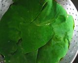 A picture of step 2 of Arbi leaves crispy squares.