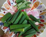 A picture of step 1 of Kurkuri Bhindi (Okra Chips).