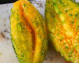 A picture of step 1 of Andhra style stuffed Karele or Gutti Kakarakaya.