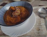 A picture of step 5 of #BCR#Raw banana kofta in caramelized onion gravy.