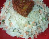 A picture of step 3 of White rice and salad and Stew chicken.