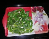 A picture of step 1 of Bhendi masala simple and quick.