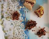 A picture of step 4 of Paneer paan with sweet saffron sauce.