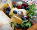 A picture of step 2 of Healthy Breakfast ~ Homemade Two-Color Jam Sandwich + Fruit and Lettuce Salad + Crispy Cod Sticks + Cranberry Sparkling Water.