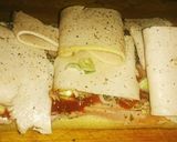 A picture of step 3 of Tex's Ham, Turkey, Swiss, and Chorizo Panini 🐷🦃🧀🍞.