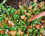 A picture of step 1 of Chorizo potato tostadas.