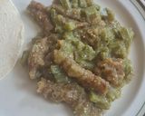 A picture of step 4 of Chicharrón with Nopales in Green Salsa.