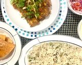 A picture of step 4 of Chicken masala with peas pulao rice.