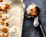 A picture of step 2 of No-churn honey ice cream with honeycomb crunch.