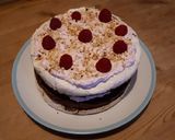 A picture of step 18 of Raspberry and Chocolate Brownie Meringue Cake.