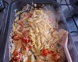A picture of step 7 of Feta Pasta with Cherry Tomatoes and Zucchini.