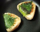 A picture of step 4 of Shiso-Flavored Grilled Rice Balls (Yaki Onigiri) for a Snack.