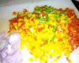 A picture of step 1 of Fried rice,ovacado and baked beef.