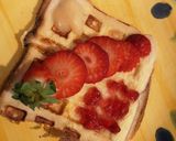 A picture of step 3 of Waffle Iron French Toast with Strawberries, Jelly, and Honey.