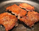 A picture of step 2 of Crispy chicken thigh with angel hair, mushroom and garlic butter cilantro sauce.