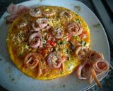 Foto del paso 12 de la receta: Huevos, vegetales y jamón york en cama asada de pan baguette!