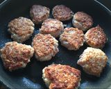 A picture of step 2 of Danish meatballs (Frikadeller) with coleslaw.
