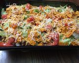 A picture of step 3 of Tater tot tacos bake.