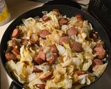 A picture of step 4 of Larry's (next lvl) sausage and cabbage.