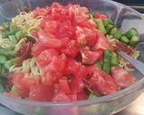 A picture of step 7 of Summer spaghetti with asparagus and crispy ham.