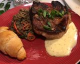A picture of step 13 of Paprika Pork Chops w/ Peach Mint Purée & Creamy Coconut Curry Lentils.