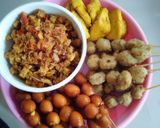 Foto langkah ke 8 dari resep Sambel teri tempe + sate telur puyuh homemade.