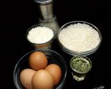 A picture of step 1 of Rice with Hard-Boiled Eggs and Cheese.