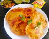 A picture of step 5 of Makka masala Aloo Puri (Maize flour poori 😋 makki ke aata Puri).
