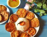 A picture of step 6 of Begun bhaja.
