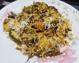 A picture of step 6 of Barista (fried onions) and veg Biriyani.