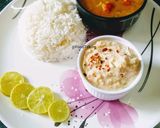 A picture of step 7 of Green Papaya, Moong Dal Curry (no onion, garlic) with Raita and.