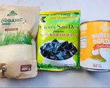 A picture of step 1 of Grass Jelly with Fresh Milk, Honey, and Coconut Milk.