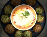 A picture of step 5 of Falafel and hummus.