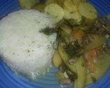 Foto del paso 10 de la receta: Arroz y papas fritas a la albahaca con carne con verduras 🍴😋