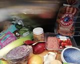 A picture of step 1 of Pork and chorizo bagel burger + pickled cabbage and apple slaw.