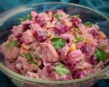 عکس مرحله 2 از دستور سالاد مرغ و سیب‌زمینی با لبو