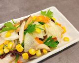 Hình bước làm 6 của món Su hào xào nấm đùi gà và bắp