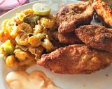 A picture of step 6 of Crispy fried fish with stir fry prawns and dip.
