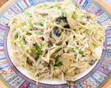 A picture of step 6 of Chicken Mushroom Carbonara.