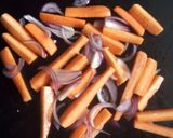 A picture of step 3 of Oven baked carrot strips with smooth mashed potatoes and homemade garlic tomato sauce.