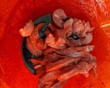 A picture of step 3 of My Sticky Beef Strips marinated in a lovely Sauce.
