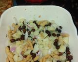 A picture of step 2 of Gol Gappy with aloo Chana chat and khata and green chutney.