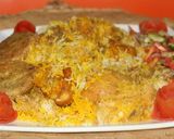 A picture of step 6 of Sindhi baryani + kuchumar salad + shami kabab.