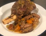 A picture of step 7 of Slow cooked venison shank with chipolatas.