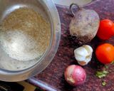 A picture of step 1 of Beetroot khichdi.