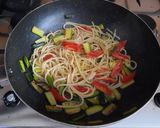 Foto del passaggio 7 della ricetta Spaghetti con zucchine,pomodorini e mandorle