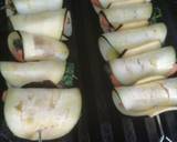 Salmon,aubergine and spinach skewers with red pepper dressing recipe step 10 photo