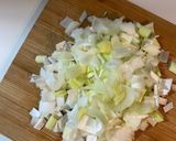 A picture of step 1 of Pasta with Leek, Bacon, and Mushrooms.