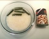Hình bước làm 1 của món Sweet sticky rice congee with coconut cream. Chè đậu trắng nước dừa nấu bằng lò vi sóng